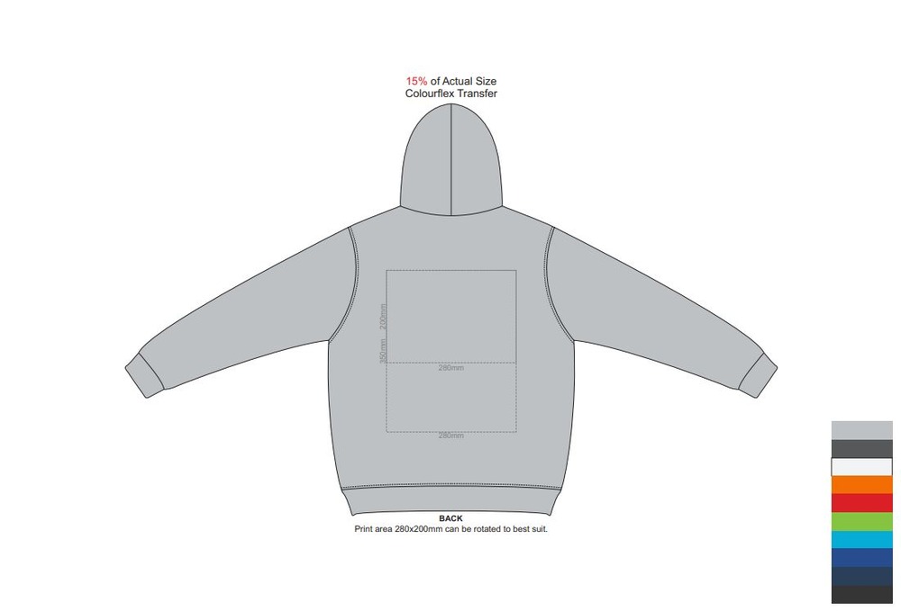SOLS Snake Hooded Sweatshirt - Unisex - Colourflex Transfer print placement options: back