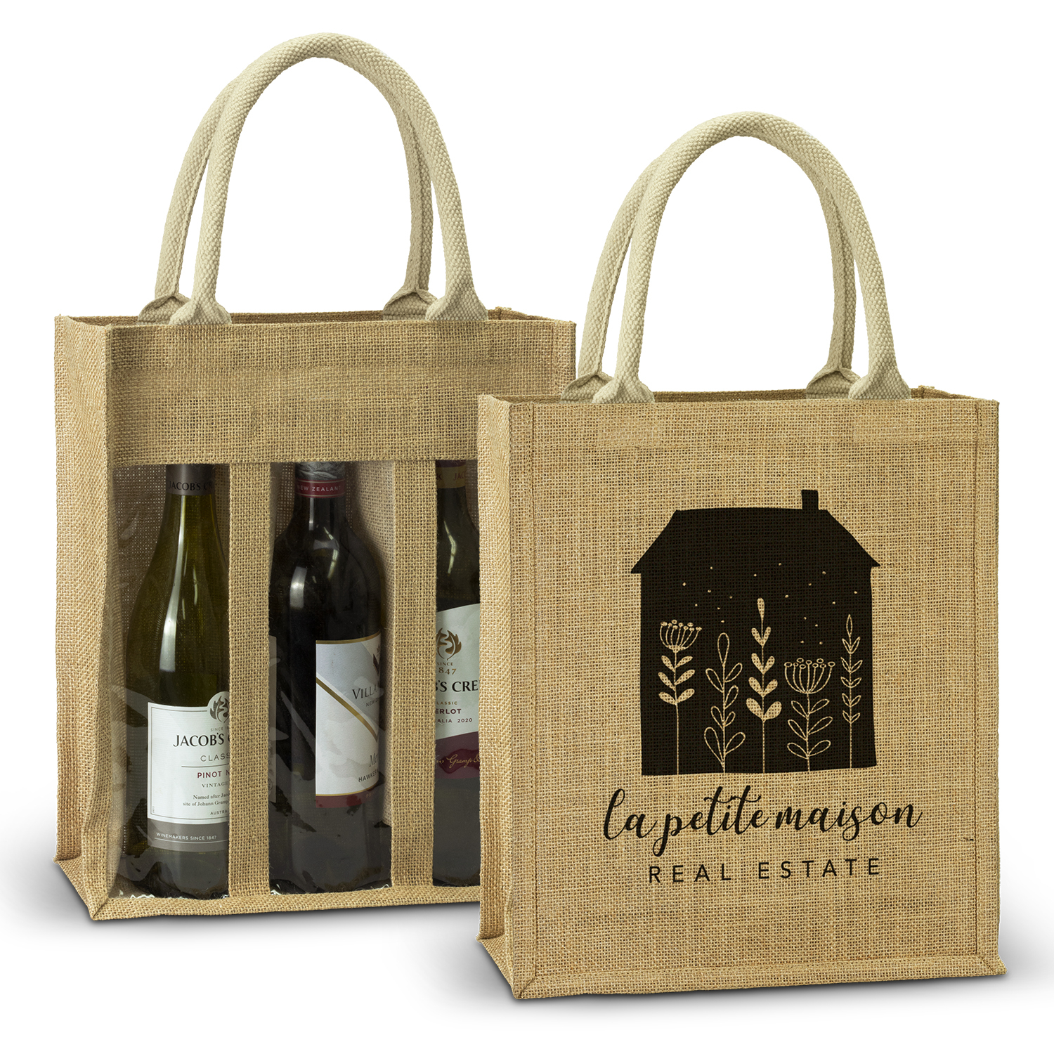Carry Bag - Jute Triple Wine Carrier25 Bags - SINGLE COLOUR ScreenPrint